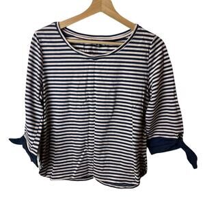 Curve Appeal Navy Lt.Pink Stripe 3/4 Sleeve Nautical Shirt Top Women's Size M